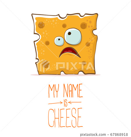 vector funny cartoon cute orange cheese character isolated on white background. My name is cheese. food funky character 67868918