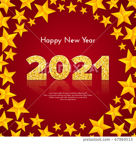 Golden numbers 2021 with reflection and shadow 67869513