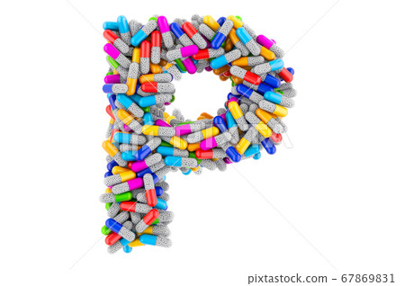 Letter P from colored capsules. 3D rendering 67869831