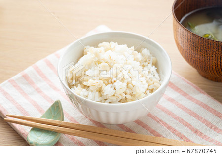 Mochi rice and miso soup served in a bowl 67870745