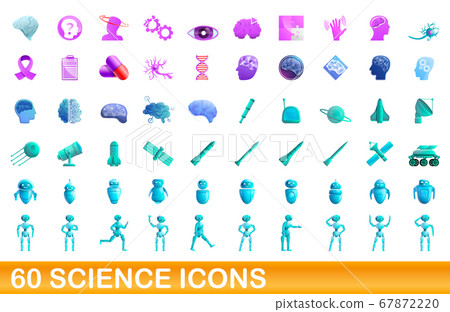 60 science icons set, cartoon style 60 science icons set, cartoon style 67872220