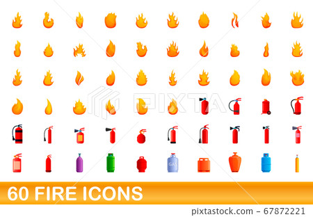 60 fire icons set, cartoon style 67872221