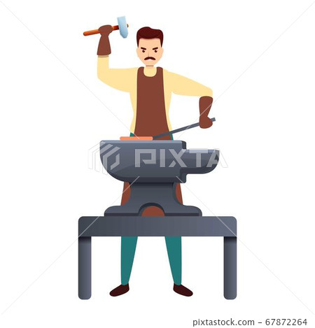 Blacksmith working hard icon, cartoon style 67872264