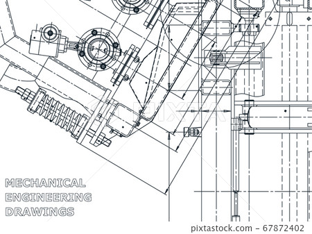 Cover. Vector engineering illustration. Blueprint, flyer, banner, background. Instrument-making drawings. Mechanical engineering drawing. Technical illustrations, backgrounds 67872402