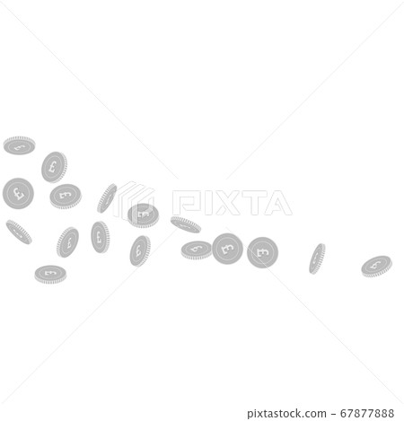 British pound coins falling. Scattered black and w 67877888