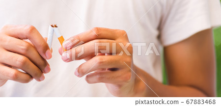 The man use hands breaking down cigarettes The man use hands breaking down cigarettes 67883468