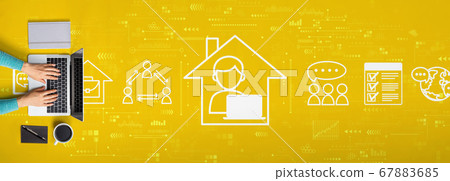 Remote Work theme with person using a laptop Remote Work theme with person using a laptop 67883685