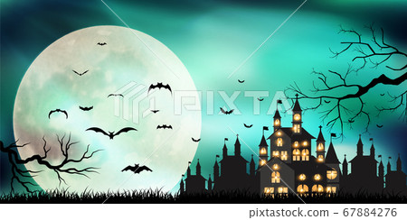 Halloween castle moon background Halloween castle moon background 67884276