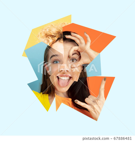 Surreal portrait of woman made of different pieces of photos. Art collage. Surreal portrait of woman made of different pieces of photos. Art collage. 67886481