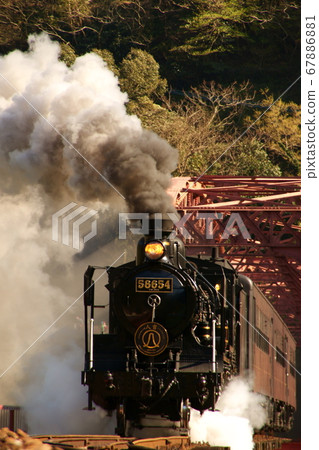 Steam locomotive crossing the Kuma River first bridge 67886881