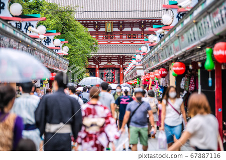 Tokyo cityscape in Japan: Tokyo, Sensoji Temple and masks stand out (the last day of 4 consecutive holidays) = July 26 Tokyo cityscape in Japan: Tokyo, Sensoji Temple and masks stand out (the last day of 4 consecutive holidays) = July 26 67887116
