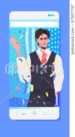 male politician with usa flag celebrating 4th of july american independence day celebration concept 67887797