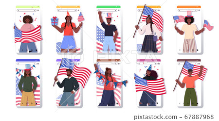 set people holding usa flags mix race men women celebrating 4th of july american independence day concept set people holding usa flags mix race men women celebrating 4th of july american independence day concept 67887968