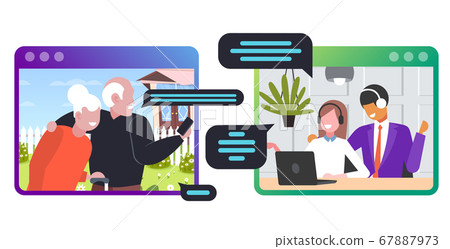 couple having video conference with grandparents happy family discussing during virtual meeting communication 67887973