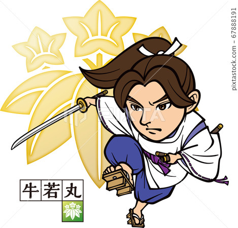 Ushiwakamaru fighting with a sword [2 heads, family crest] 67888191