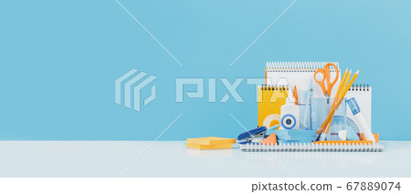 Group of office and school yellow and blue 67889074