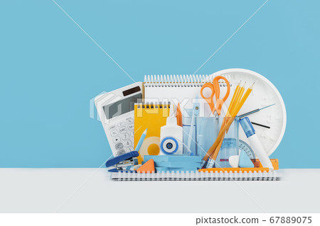 Group of office and school yellow and blue Group of office and school yellow and blue 67889075