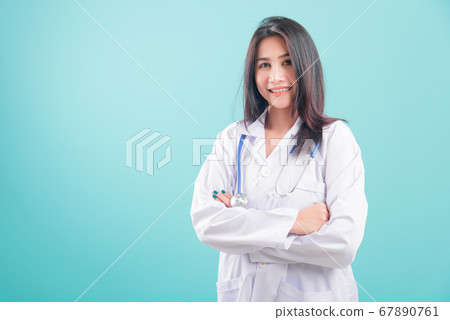doctor, happy beautiful young woman in uniform 67890761