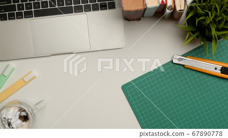 Workspace with copy space, laptop, cutting mat, Workspace with copy space, laptop, cutting mat, 67890778