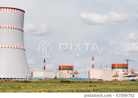 Belarusian nuclear power plant in Ostrovets district.Field around the nuclear power plant. Belarus 67890782