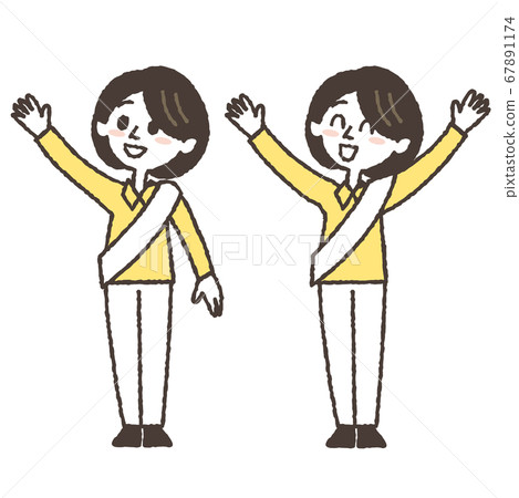 一個女人在肩膀上揮舞著他的手的插圖集 一個女人在肩膀上揮舞著他的手的插圖集 67891174