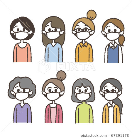 婦女戴著面具的插圖集 婦女戴著面具的插圖集 67891178
