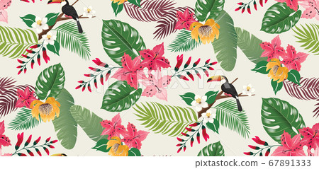 Vector illustration of seamless exotic floral pattern in spring  67891333