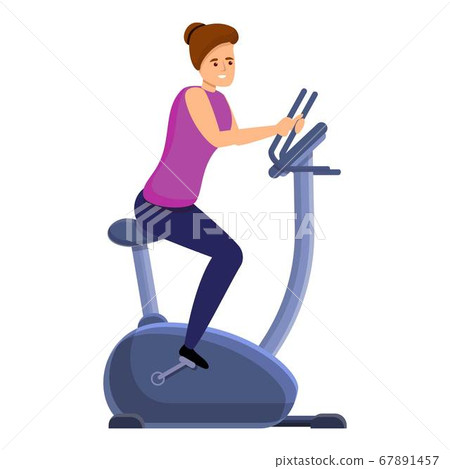 Smiling girl exercise bike icon, cartoon style Smiling girl exercise bike icon, cartoon style 67891457