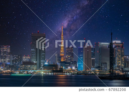 City night view Tokyo Tower and Milky Way composite City night view Tokyo Tower and Milky Way composite 67892208