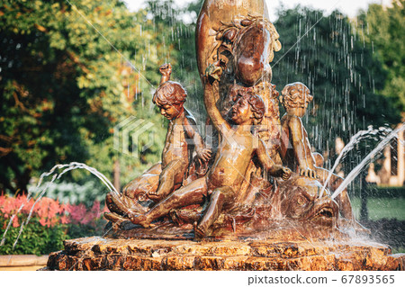 Riga, Latvia. Fountain Nymph In Water Splashes In Aspazijas Boulevard Near National Opera House 67893565