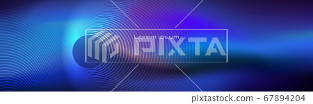 Illustration Abstract glowing, neon light effect, wave line, wavy pattern. Vector design communication techno on blue background. Futuristic digital technology for web or banner background 67894204