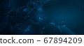 Vector illustration molecule,Connected lines with dots,technology on blue background. Abstract internet network connection design for web site.Digital data,communication,science and futuristic concept 67894209