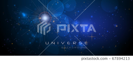 Vector abstract of cosmos. Illustration night sky, Cosmic Galaxy background with nebula, stardust and bright, light shining stars. Dark blue color of universe background for your design. 67894213