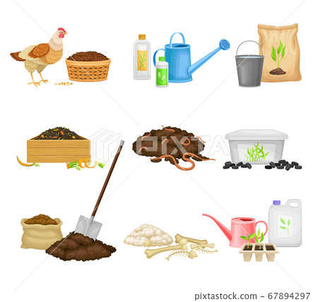 Organic Fertilizer Piles and Packs as Natural Nutrients for Soil and Plant Growth Vector Set Organic Fertilizer Piles and Packs as Natural Nutrients for Soil and Plant Growth Vector Set 67894297