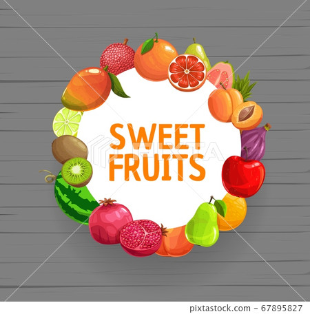 Fruits frame banner, garden and tropical farm food Fruits frame banner, garden and tropical farm food 67895827