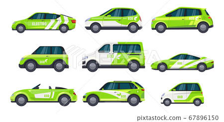 Set of eco car or electric auto, green transport 67896150