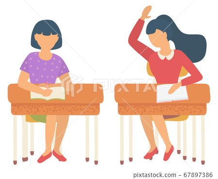 Schoolgirl Classmates at Lesson Classroom School Schoolgirl Classmates at Lesson Classroom School 67897386