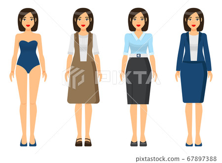 Dresscode of businesswoman or businesslady, set of clothes, woman in underwear, office style Dresscode of businesswoman or businesslady, set of clothes, woman in underwear, office style 67897388