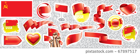 Vector set of the national flag of USSR in various creative designs Vector set of the national flag of USSR in various creative designs 67897517