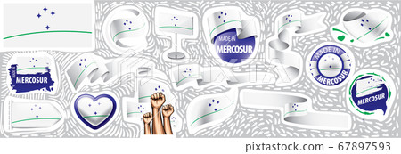 Vector set of the national flag of Mercosur in various creative designs 67897593