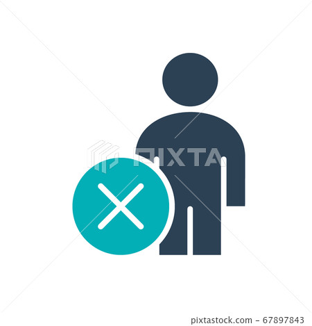 Man with cross checkmark colored icon. User profile, employee rejected symbol Man with cross checkmark colored icon. User profile, employee rejected symbol 67897843