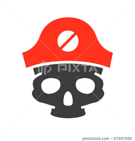 Skull with pirate captain hat colored icon. Tattoo sketch, cranium symbol Skull with pirate captain hat colored icon. Tattoo sketch, cranium symbol 67897880