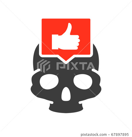 Skull with thumb up in speech bubble colored icon. Bone structure of the head, cranium symbol Skull with thumb up in speech bubble colored icon. Bone structure of the head, cranium symbol 67897895
