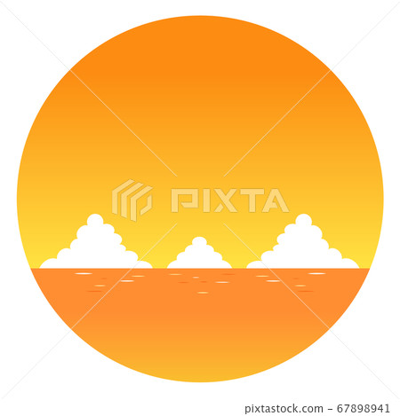 日落時海的圓形框架 67898941