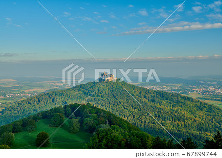 Hilltop Hohenzollern Castle on mountain top in 67899744