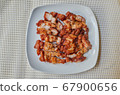 fried pork belly on white dish. top view, Traditional Roasted streaky pork 67900656