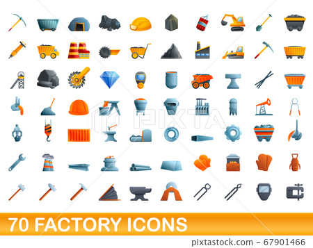 70 factory icons set, cartoon style 67901466