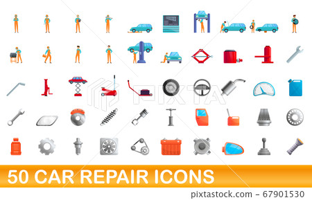 50 car repair icons set, cartoon style 67901530