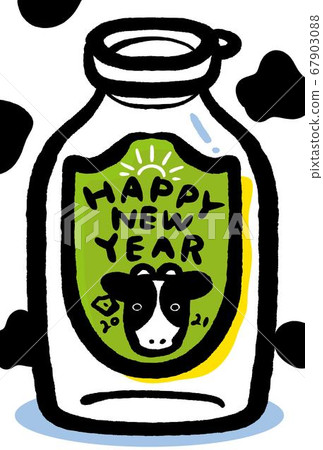 2021 New Year's card ox year cow illustration 2021 New Year's card cow and milk bottle illustration 67903088