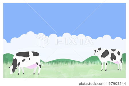 夏季牧場上放牧的奶牛的插圖 夏季牧場上放牧的奶牛的插圖 67903244